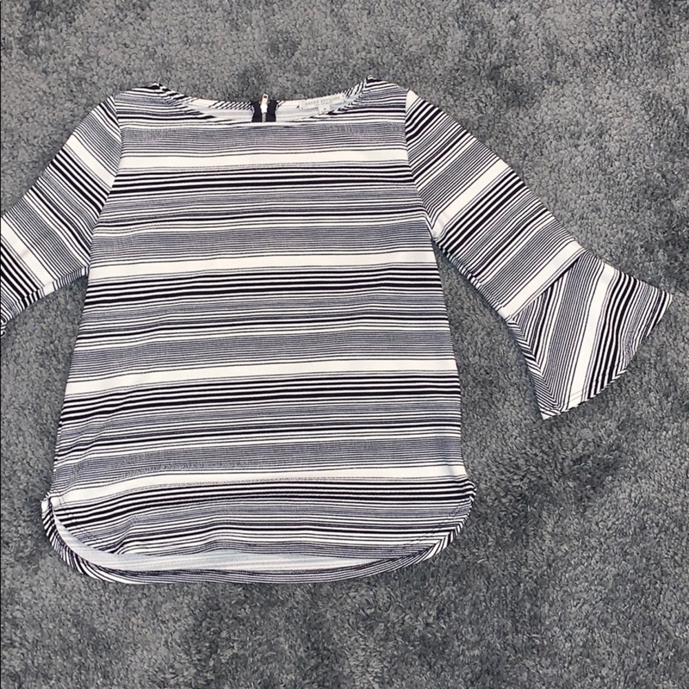 Navy and white striped business casual 3/4 sleeve